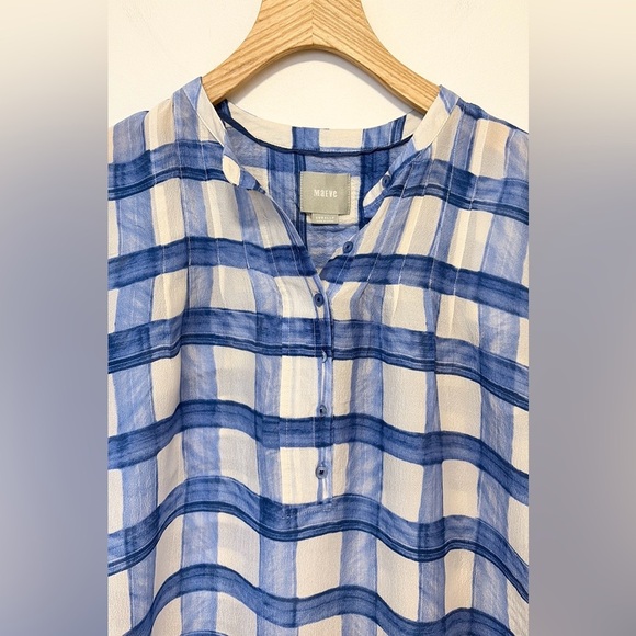 Maeve Anthropologie silk Blue White Plaid Tierra Buttondown , sz : XS - Picture 7 of 11